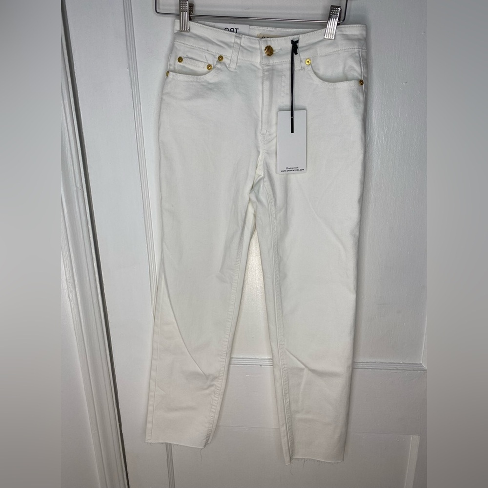 NWT Oat New York Nordstrom White Jeans with Gold Shell Button